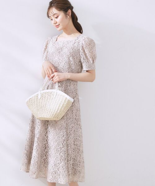 Couture Brooch/クチュールブローチ 【一枚で着映えする・華やか】チェックプリント コードレースワンピース ピンクベージュ(153) 42(LL) Couture Brooch/クチュールブローチ 【一枚で着映えする・華やか】チェックプリント コードレースワンピース ピンクベージュ(153) 42(LL)