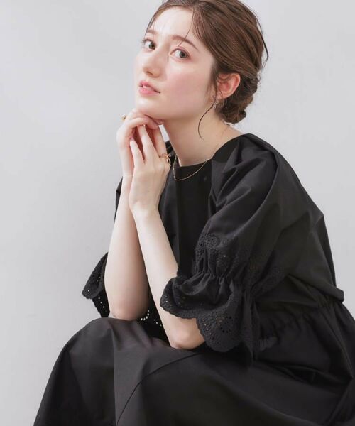 Couture Brooch / クチュールブローチ ロング・マキシ丈ワンピース | 【きれいめ・二の腕カバー】エシカルコットン エンブロドルマンワンピース | 詳細3