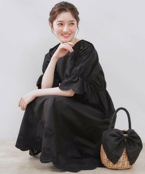 Couture Brooch / クチュールブローチ ロング・マキシ丈ワンピース | 【きれいめ・二の腕カバー】エシカルコットン エンブロドルマンワンピース | 詳細4