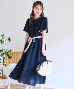 Couture Brooch / クチュールブローチ ロング・マキシ丈ワンピース | 【配色・きれいめ・通勤】タックプリーツ配色ワンピース