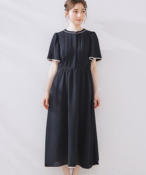 【タグ付き未使用】couture brooch　タックプリーツ配色ワンピース 配色・きれいめ・通勤】タックプリーツ配色ワンピース（マキシ