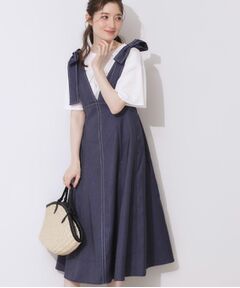 Couture Brooch / クチュールブローチ ロング・マキシ丈ワンピース | デニムライク肩リボンワンピース