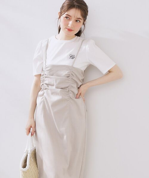 Couture Brooch / クチュールブローチ ワンピース | シャーリングデザインキャミワンピース（グレージュ(050)）