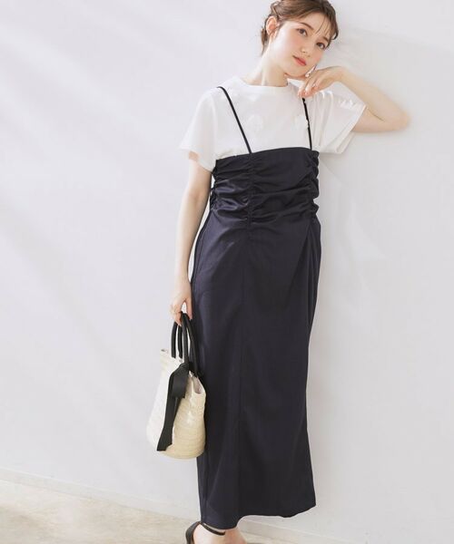 Couture Brooch / クチュールブローチ ワンピース | シャーリングデザインキャミワンピース（ネイビー(094)）