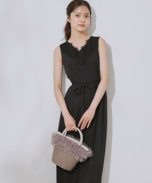 Couture Brooch / クチュールブローチ サロペット・オールインワン | 【一枚で着映える】レース切替デザインオールインワン(ブラック(019))