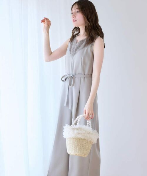 Couture Brooch / クチュールブローチ サロペット・オールインワン | 【一枚で着映える】レース切替デザインオールインワン(グレージュ(050))