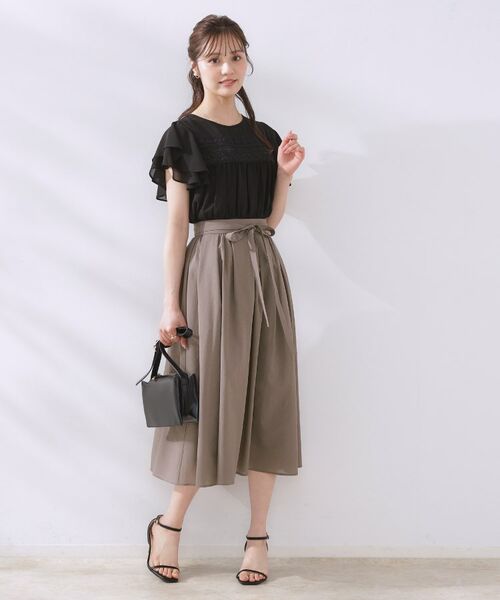 Couture Brooch / クチュールブローチ スカート | 【きれいめ・通勤】細リボン付きパレットボイルスカート | 詳細1