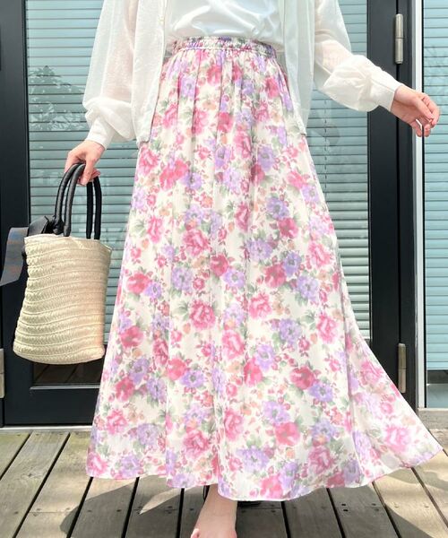 Couture Brooch / クチュールブローチ ロング・マキシ丈スカート | 【華やか・ウエストゴム】かすれプリント楊柳スカート | 詳細10