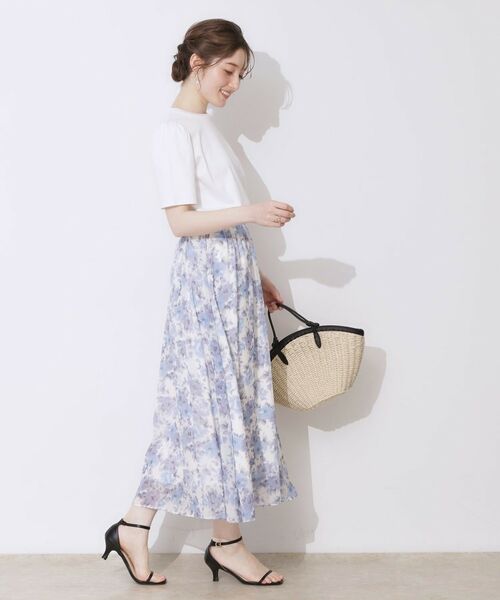Couture Brooch / クチュールブローチ ロング・マキシ丈スカート | 【華やか・ウエストゴム】かすれプリント楊柳スカート | 詳細12