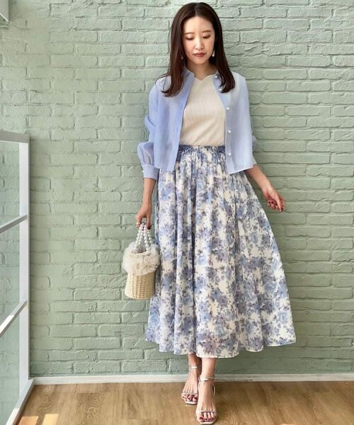 Couture Brooch / クチュールブローチ ロング・マキシ丈スカート | 【華やか・ウエストゴム】かすれプリント楊柳スカート | 詳細17