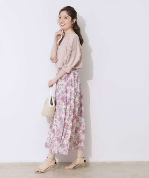 Couture Brooch / クチュールブローチ ロング・マキシ丈スカート | 【華やか・ウエストゴム】かすれプリント楊柳スカート | 詳細2