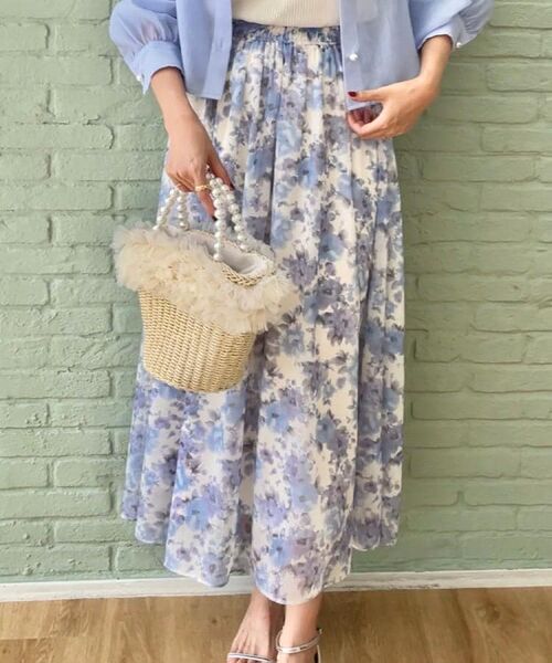 Couture Brooch / クチュールブローチ ロング・マキシ丈スカート | 【華やか・ウエストゴム】かすれプリント楊柳スカート | 詳細20