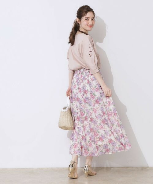 Couture Brooch / クチュールブローチ ロング・マキシ丈スカート | 【華やか・ウエストゴム】かすれプリント楊柳スカート | 詳細3