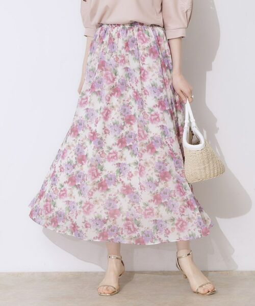 Couture Brooch / クチュールブローチ ロング・マキシ丈スカート | 【華やか・ウエストゴム】かすれプリント楊柳スカート | 詳細4