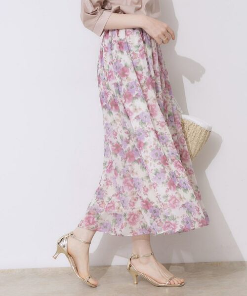 Couture Brooch / クチュールブローチ ロング・マキシ丈スカート | 【華やか・ウエストゴム】かすれプリント楊柳スカート | 詳細5