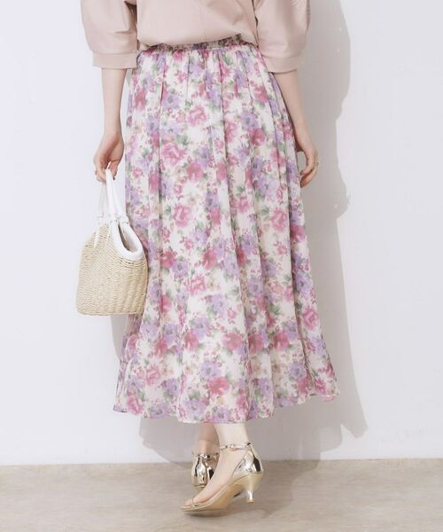 Couture Brooch / クチュールブローチ ロング・マキシ丈スカート | 【華やか・ウエストゴム】かすれプリント楊柳スカート | 詳細6