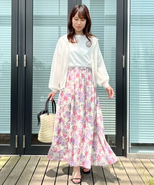 Couture Brooch / クチュールブローチ ロング・マキシ丈スカート | 【華やか・ウエストゴム】かすれプリント楊柳スカート | 詳細7