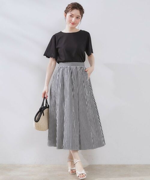 Couture Brooch / クチュールブローチ スカート | 【大人可愛い・ゴム仕様】ギンガムチェック タック&ギャザースカート | 詳細1