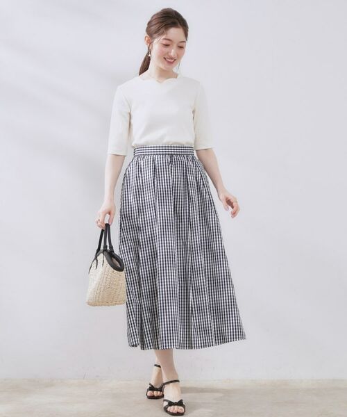 Couture Brooch / クチュールブローチ スカート | 【大人可愛い・ゴム仕様】ギンガムチェック タック&ギャザースカート | 詳細14