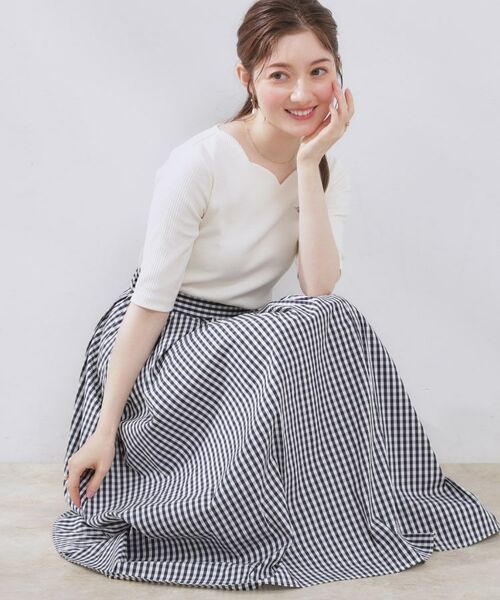 Couture Brooch / クチュールブローチ スカート | 【大人可愛い・ゴム仕様】ギンガムチェック タック&ギャザースカート | 詳細20