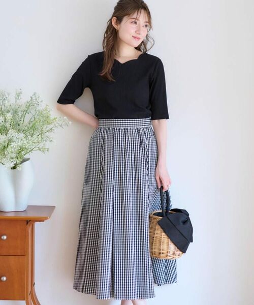 Couture Brooch / クチュールブローチ スカート | 【大人可愛い・ゴム仕様】ギンガムチェック タック&ギャザースカート | 詳細7