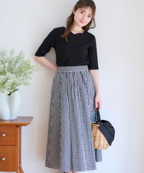 Couture Brooch / クチュールブローチ スカート | 【大人可愛い・ゴム仕様】ギンガムチェック タック&ギャザースカート | 詳細9