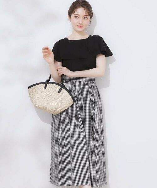 Couture Brooch / クチュールブローチ スカート | 【大人可愛い・ゴム仕様】ギンガムチェック タック&ギャザースカート(ブラック(219))