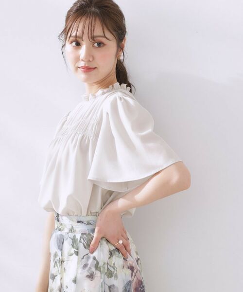 Couture Brooch / クチュールブローチ シャツ・ブラウス | 【二の腕カバー・通勤】シャーリングシアーブラウス | 詳細5