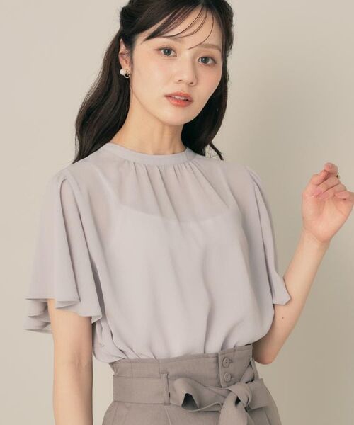 Couture Brooch / クチュールブローチ シャツ・ブラウス | 【キレイめ・通勤】前後2WAY楊柳フレアー袖ブラウス(ライトグレー(011))