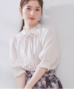 Couture Brooch / クチュールブローチ シャツ・ブラウス | 【5分袖・通勤】リボンタイ付きピコフリル5分袖ブラウス