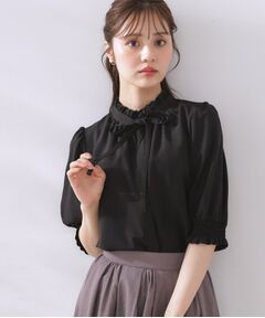 Couture Brooch / クチュールブローチ シャツ・ブラウス | 【5分袖・通勤】リボンタイ付きピコフリル5分袖ブラウス