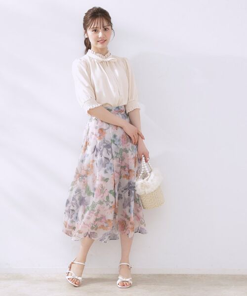 Couture Brooch / クチュールブローチ シャツ・ブラウス | 【5分袖・通勤】リボンタイ付きピコフリル5分袖ブラウス | 詳細1