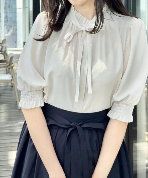 Couture Brooch / クチュールブローチ シャツ・ブラウス | 【5分袖・通勤】リボンタイ付きピコフリル5分袖ブラウス | 詳細13