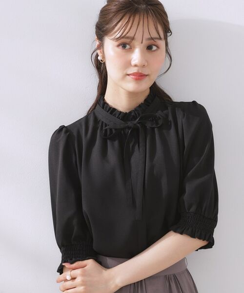 Couture Brooch / クチュールブローチ シャツ・ブラウス | 【5分袖・通勤】リボンタイ付きピコフリル5分袖ブラウス | 詳細17