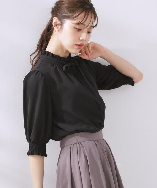 Couture Brooch / クチュールブローチ シャツ・ブラウス | 【5分袖・通勤】リボンタイ付きピコフリル5分袖ブラウス | 詳細18