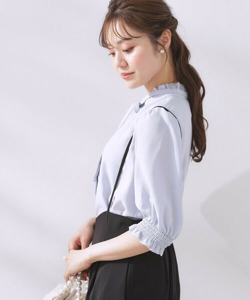 Couture Brooch / クチュールブローチ シャツ・ブラウス | 【5分袖・通勤】リボンタイ付きピコフリル5分袖ブラウス | 詳細28