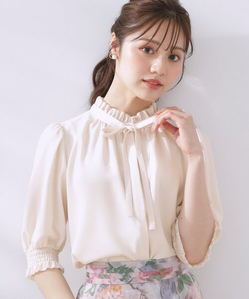 Couture Brooch / クチュールブローチ シャツ・ブラウス | 【5分袖・通勤】リボンタイ付きピコフリル5分袖ブラウス | 詳細4