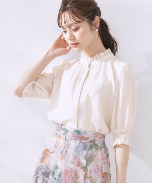 Couture Brooch / クチュールブローチ シャツ・ブラウス | 【5分袖・通勤】リボンタイ付きピコフリル5分袖ブラウス | 詳細6