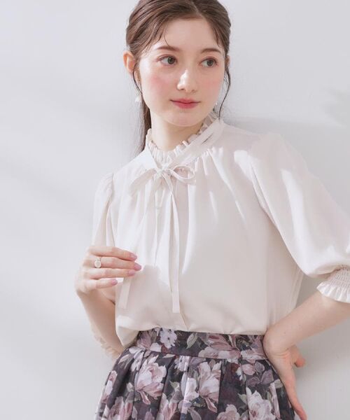 Couture Brooch / クチュールブローチ シャツ・ブラウス | 【5分袖・通勤】リボンタイ付きピコフリル5分袖ブラウス | 詳細9