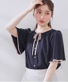 Couture Brooch / クチュールブローチ シャツ・ブラウス | 【きれいめ・二の腕カバー・通勤】配色フレア2WAYブラウス