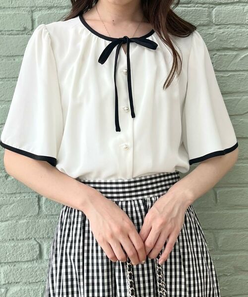 Couture Brooch / クチュールブローチ シャツ・ブラウス | 【きれいめ・二の腕カバー・通勤】配色フレア2WAYブラウス | 詳細12