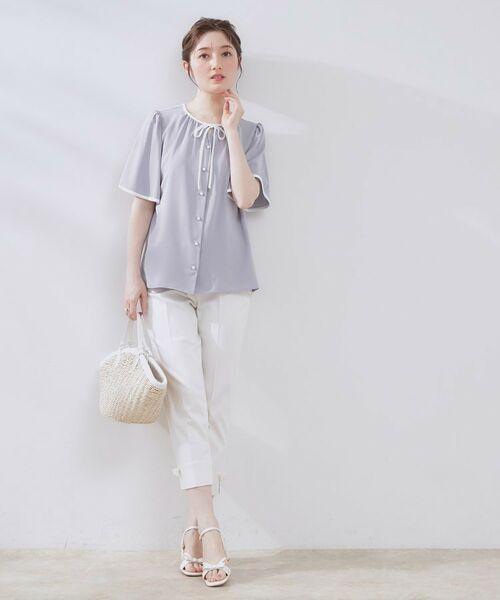 Couture Brooch / クチュールブローチ シャツ・ブラウス | 【きれいめ・二の腕カバー・通勤】配色フレア2WAYブラウス | 詳細13