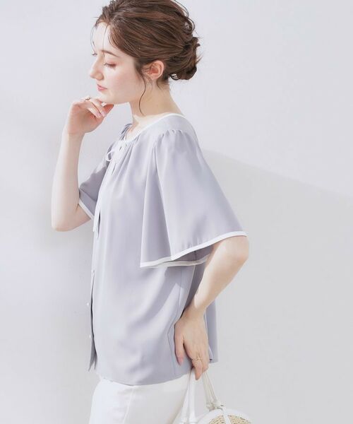 Couture Brooch / クチュールブローチ シャツ・ブラウス | 【きれいめ・二の腕カバー・通勤】配色フレア2WAYブラウス | 詳細17