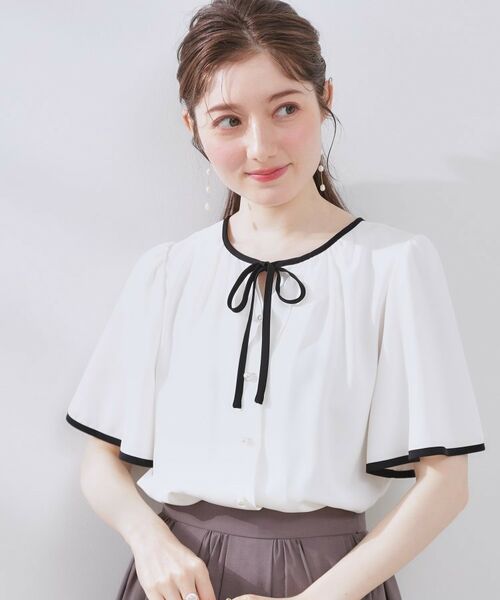 Couture Brooch / クチュールブローチ シャツ・ブラウス | 【きれいめ・二の腕カバー・通勤】配色フレア2WAYブラウス | 詳細4