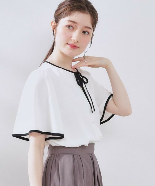 Couture Brooch / クチュールブローチ シャツ・ブラウス | 【きれいめ・二の腕カバー・通勤】配色フレア2WAYブラウス | 詳細5