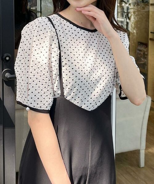 Couture Brooch / クチュールブローチ シャツ・ブラウス | 【フェミニン・二の腕カバー・通勤】サッカードットデザインブラウス | 詳細14