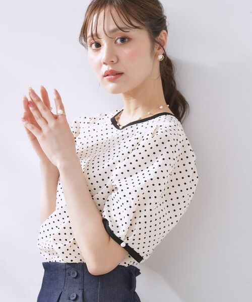 Couture Brooch / クチュールブローチ シャツ・ブラウス | 【フェミニン・二の腕カバー・通勤】サッカードットデザインブラウス | 詳細4