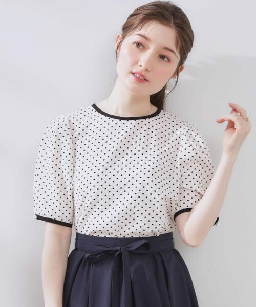 Couture Brooch / クチュールブローチ シャツ・ブラウス | 【フェミニン・二の腕カバー・通勤】サッカードットデザインブラウス | 詳細8