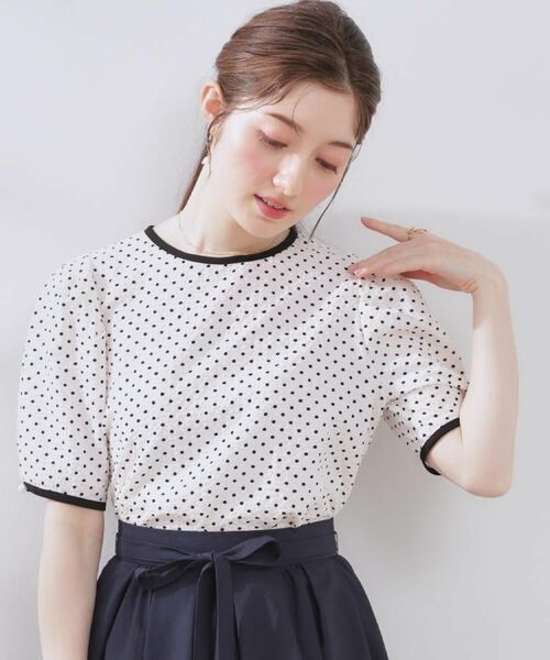 Couture Brooch / クチュールブローチ シャツ・ブラウス | 【フェミニン・二の腕カバー・通勤】サッカードットデザインブラウス | 詳細9