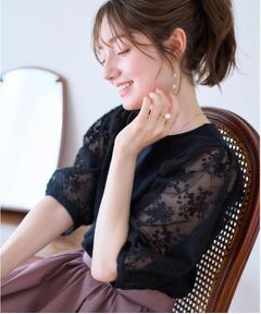 Couture Brooch / クチュールブローチ カットソー | 【接触冷感・UV・マシンウォッシャブル】袖レースデザイントップス